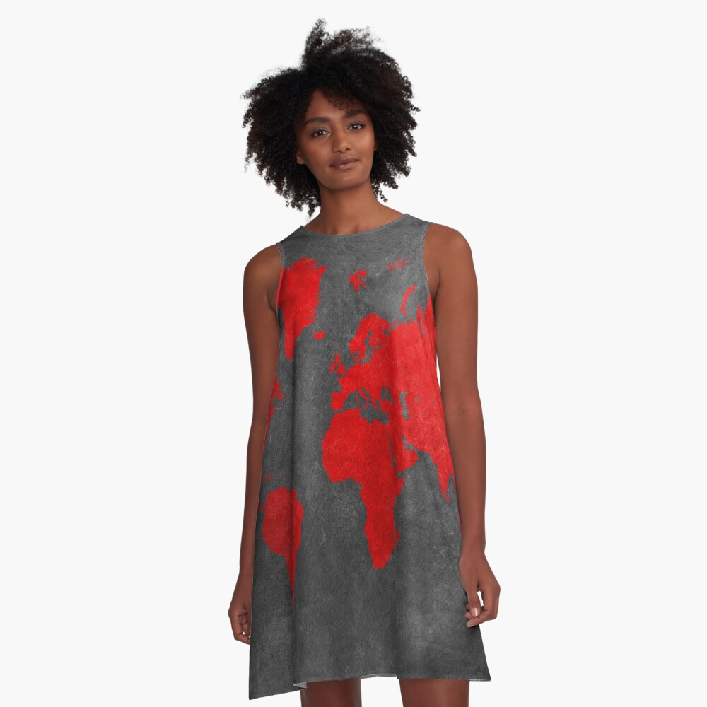 World map black and red A-Line Dress