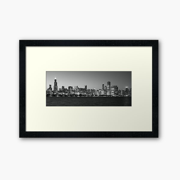 Chicago skyline black and white Framed Art Print