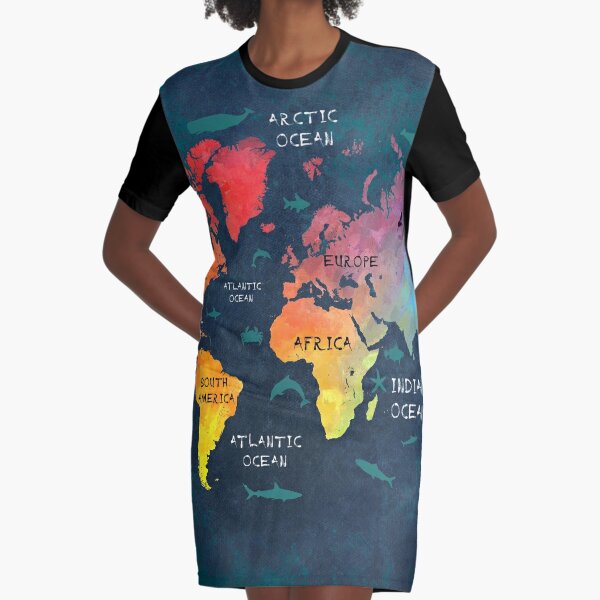 New Clothing For Summer Women World Map Dress Casual O-Neck Short
