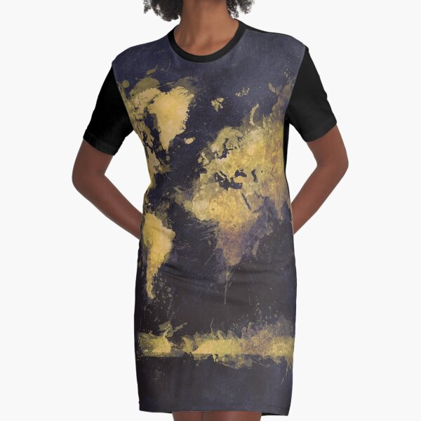 world map 65 yellow #map #worldmap Graphic T-Shirt Dress