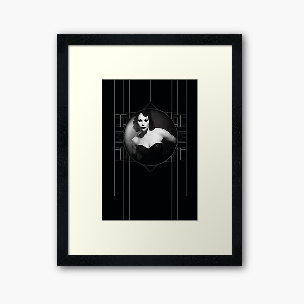 Vintage Femme Fatale Burlesque Showgirl Xarah in a classic black and white design Framed Art Print