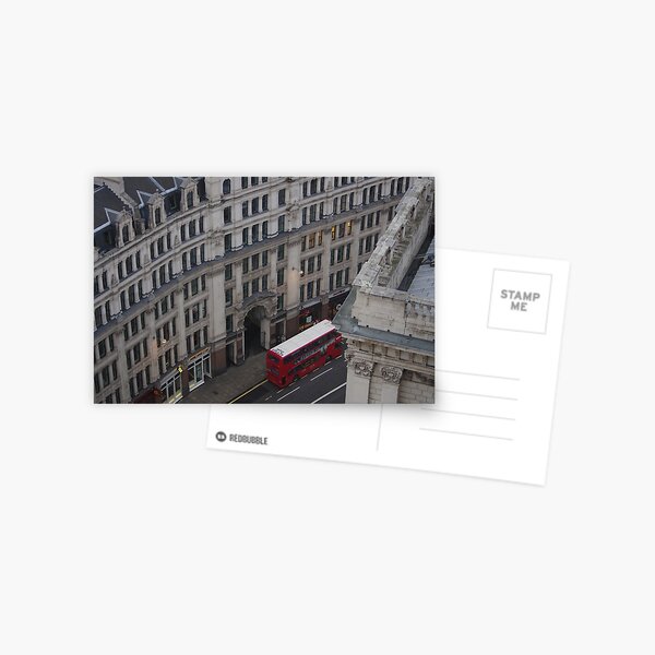 London Skyline in Winter - London Street and Red Bus Postcard