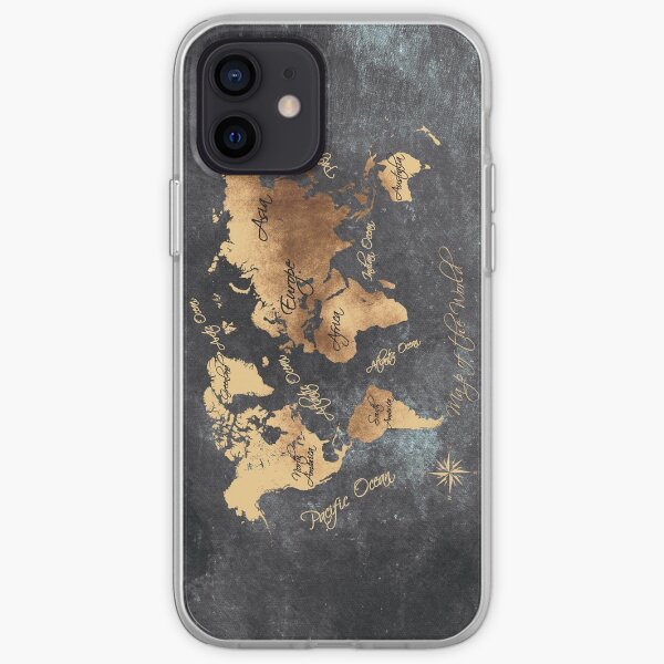 world map 147 gold black #worldmap #map iPhone Soft Case