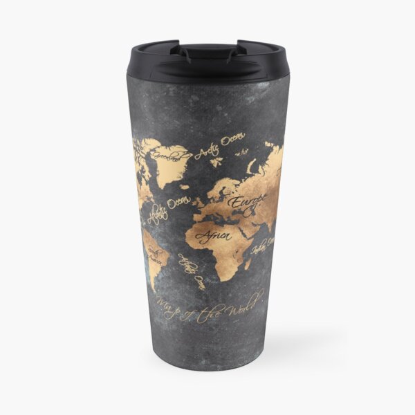 world map 147 gold black #worldmap #map Travel Mug