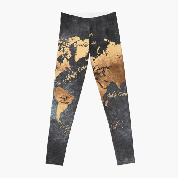 world map 147 gold black #worldmap #map Leggings