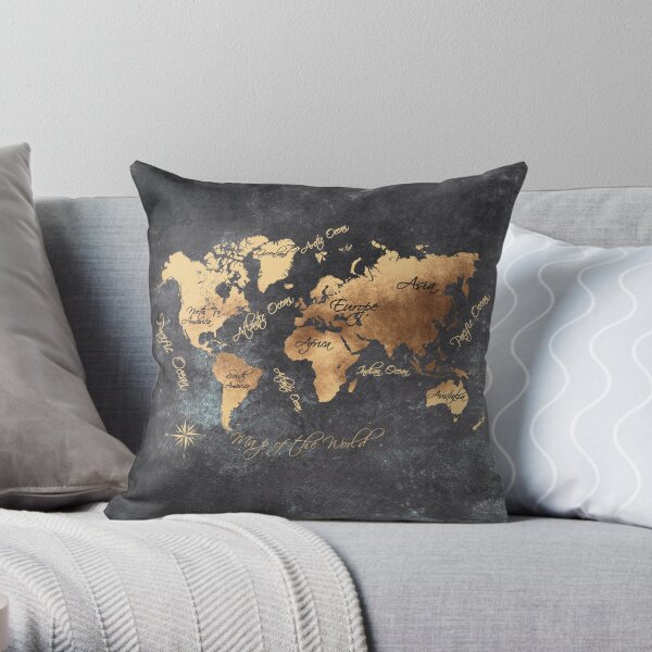world map 147 gold black #worldmap #map Throw Pillow