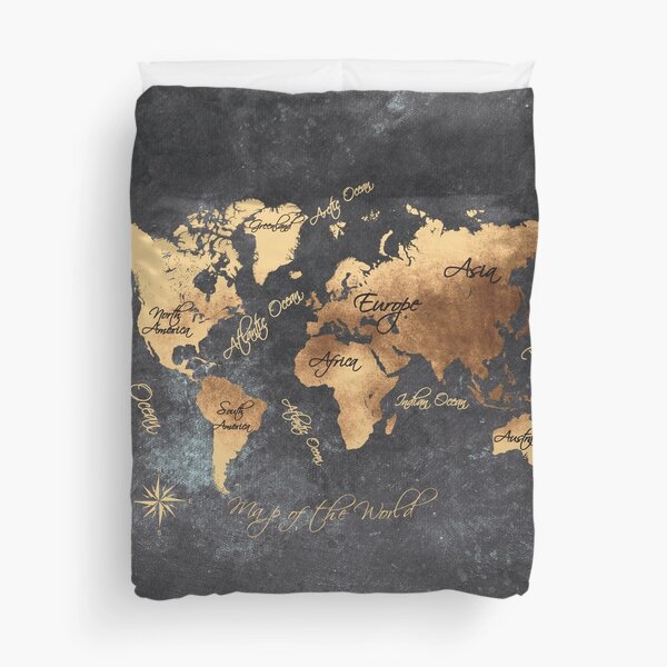 world map 147 gold black #worldmap #map Duvet Cover