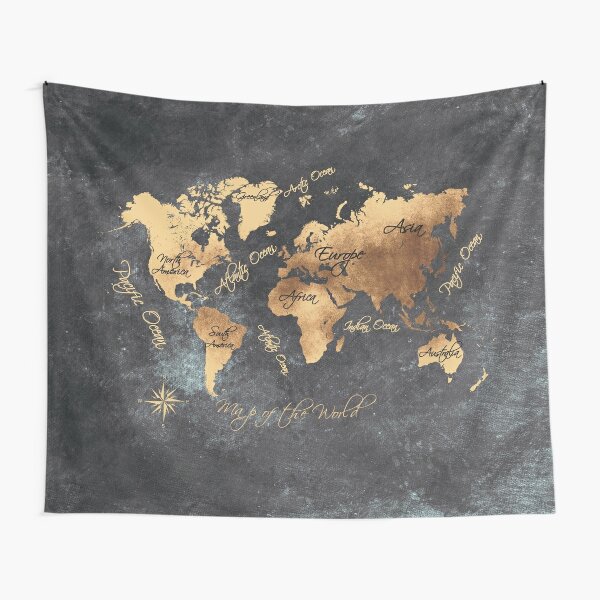 Discover world map 147 gold black #worldmap #map Tapestry