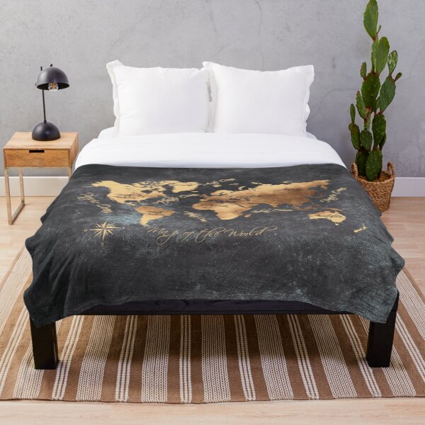 world map 147 gold black #worldmap #map Throw Blanket