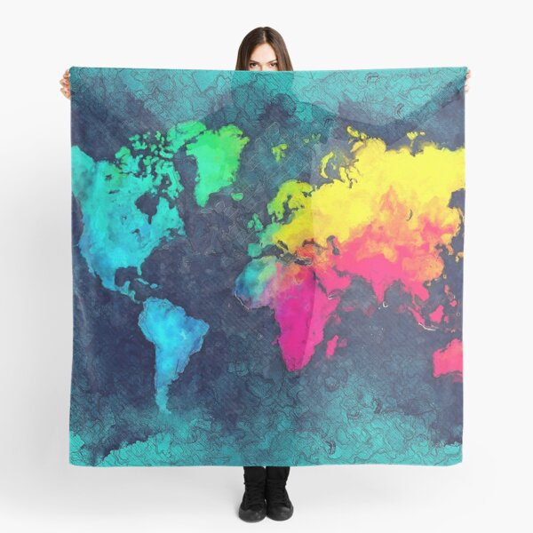 XMCL Art Painting World Map Scarf Scarves Soft Lightweight Long Sheer Wrap  Shawl for Women, Color6, One Size