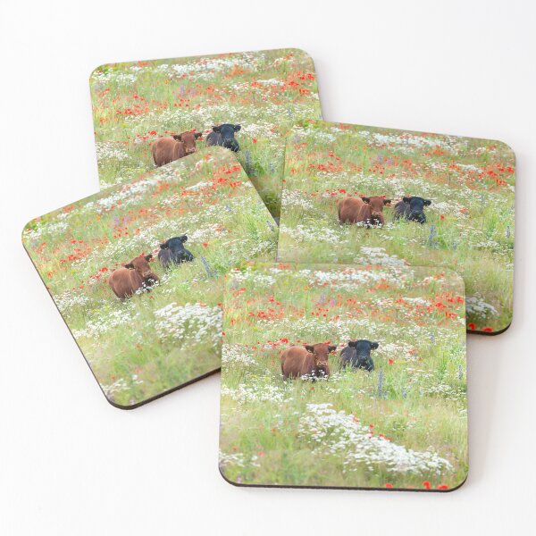 Item preview, Two cows in wild flower meadow designed and sold by simonbratt.