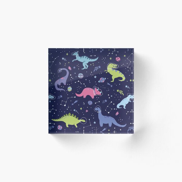 Space Dinosaurs in a Purple Sky Acrylic Block