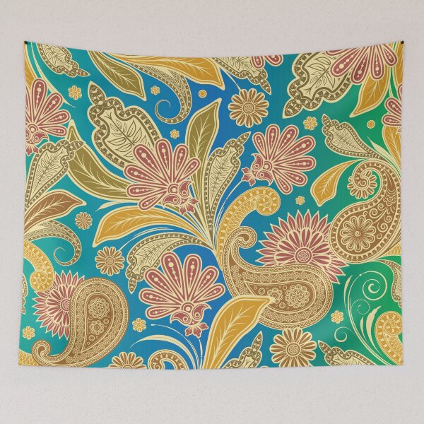 Item preview, Vintage Indian Luxury Floral on Blue and Green Gradient Background designed and sold by Gerson Ramos.