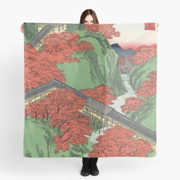 Item preview, Ukiyo-e print Japanese Temple, Bridge, Mountain Landscape designed and sold by VintageArchive.