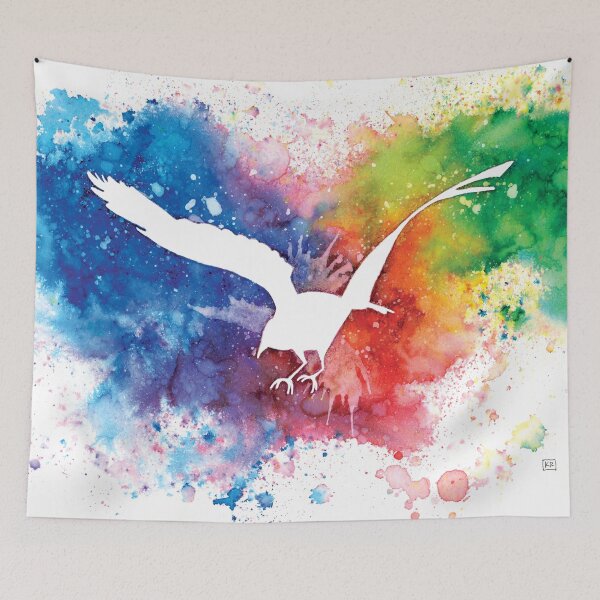 Item preview, Bird silhouette against splashy watercolor background designed and sold by Kelly Roy.