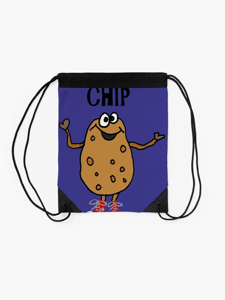"Funny Potato Named Chip Pun Cartoon" Drawstring Bag for Sale by