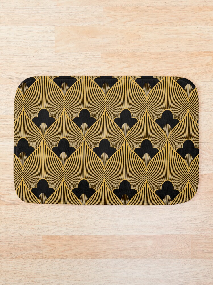 "Art Deco Pattern in Gold and Jet Black" Bath Mat by DEC02 Redbubble