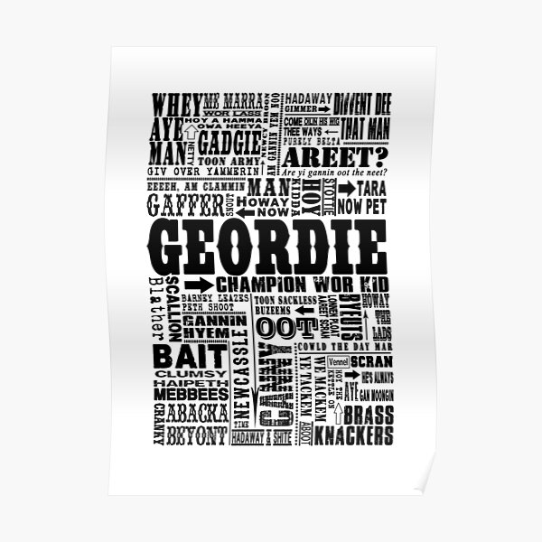 Geordie Sayings Print Black Poster