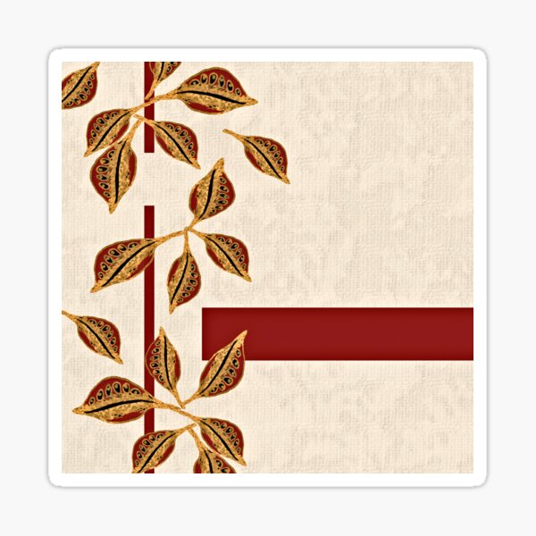 Minimal Red and Gold Neutral Seed Pods Leaves Nature Print Sticker