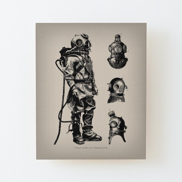 Vintage Deep Sea Diver | Nautical | Wood Mounted Print