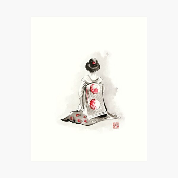 Item preview, Geisha girl drawing large poster, japanese woman watercolor art prin, geisha kimono artwork designed and sold by Mariusz Szmerdt.