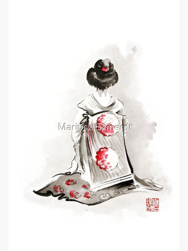 Drawing of a Japanese girl in a kimono with an... - Stock Illustration  [101543589] - PIXTA