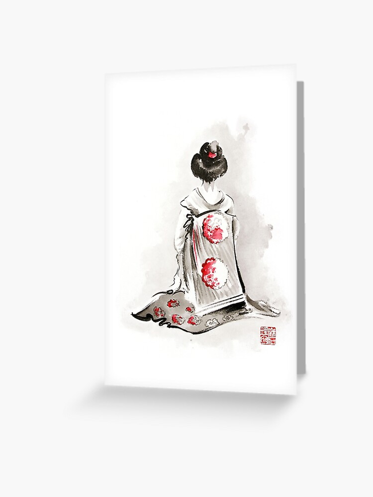 Carte De Vœux Fille De Geisha Dessin Grand Poster Art Aquarelle De Femme Japonaise Prin Oeuvre De Geisha Kimono Par Mariuszszmerdt Redbubble