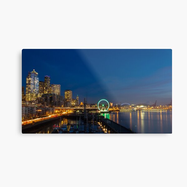 Seattle Waterfront at Night Metal Print