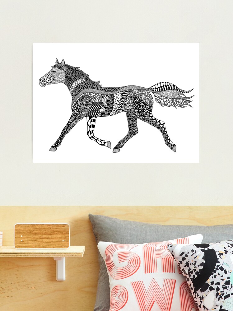 Zentangle Running Horse Art | Photographic Print