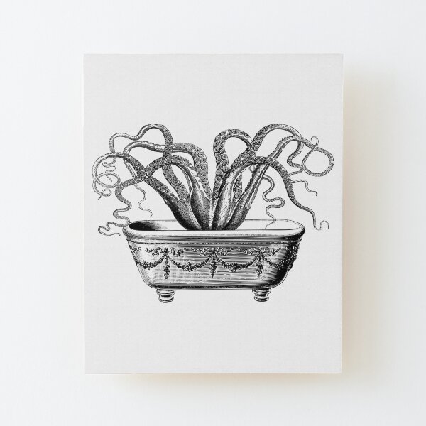 Tentacles in the Tub | Octopus in Bathtub | Vintage Octopus | Black and White | Wood Mounted Print