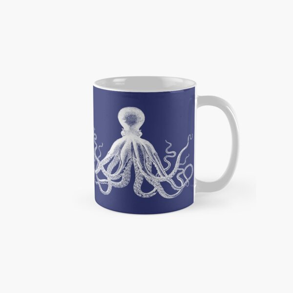 Octopus | Vintage Octopus | Tentacles | Sea Creatures | Nautical | Ocean | Sea | Beach | Navy Blue and White | Classic Mug