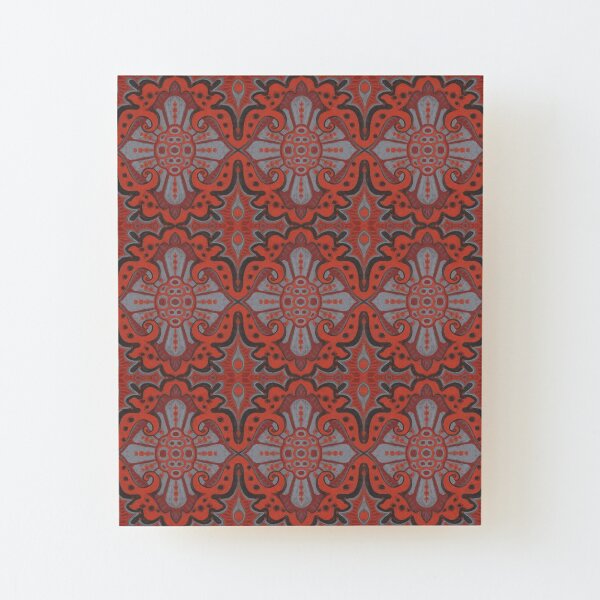 Sliced Pomegranat, Bohemian Pattern, Terracotta Grey Wood Mounted Print