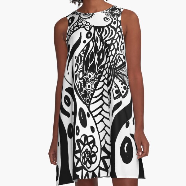 Seepferdchen Schwarz Weiss A-Linien Kleid