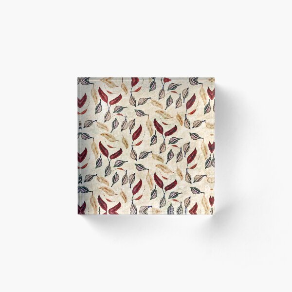 Seed Pod and Leaf Neutral, Red, and Teal Print Acrylic Block