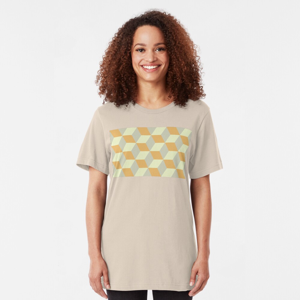 Geometric Pattern: 3D Cube: Tan/Orange Slim Fit T-Shirt