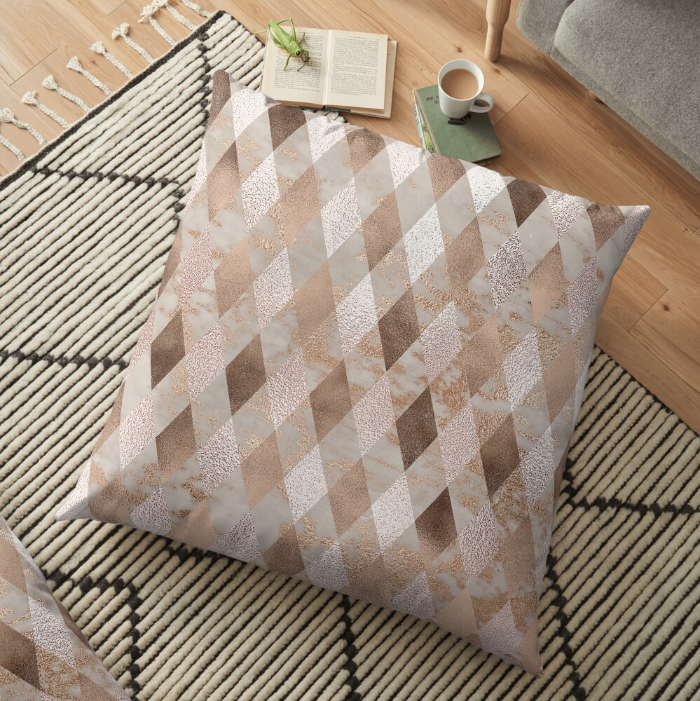 Small Copper and Blush Rose Gold Marble Argyle Floor Pillow