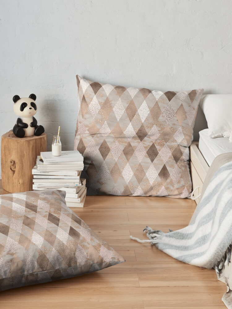 Alternate view of Small Copper and Blush Rose Gold Marble Argyle Floor Pillow