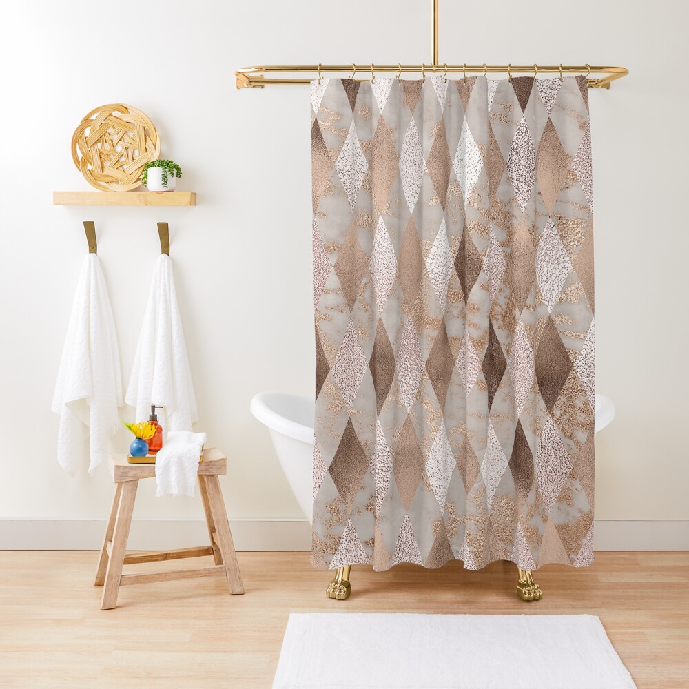 Small Copper and Blush Rose Gold Marble Argyle Shower Curtain