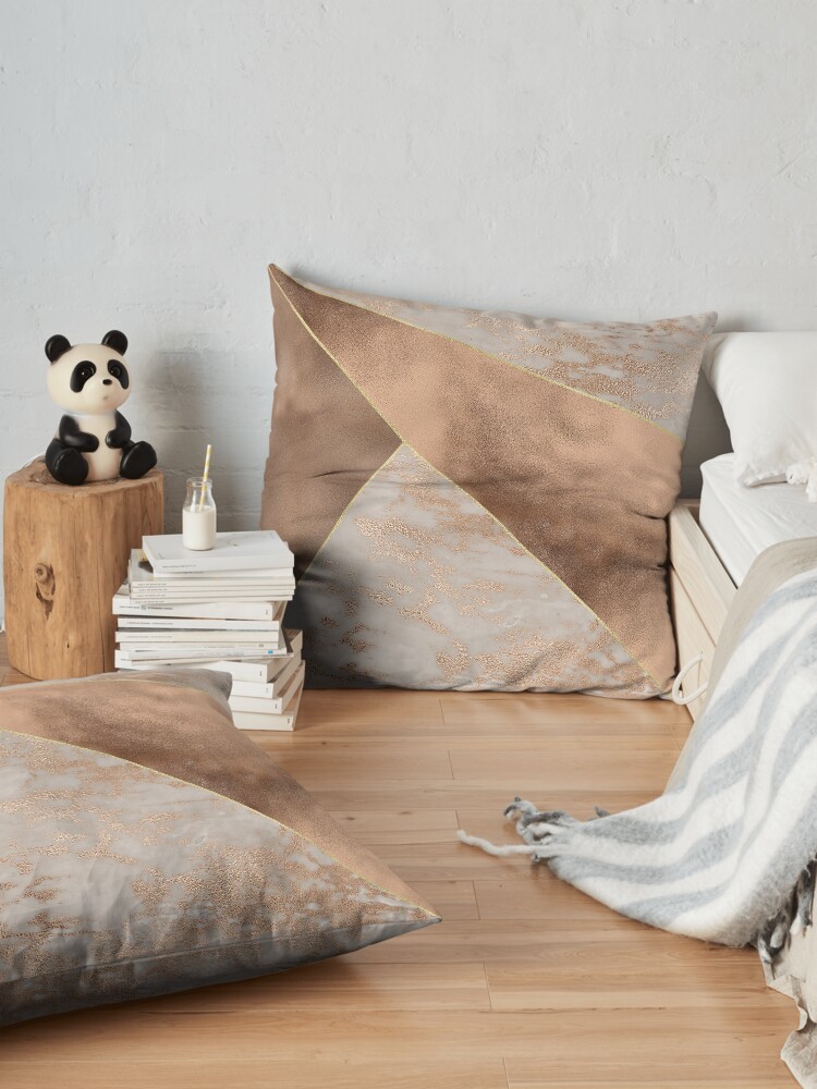 Alternate view of Copper Foil and Blush Rose Gold Marble Triangles Floor Pillow