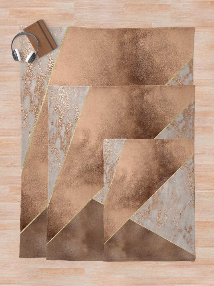 Alternate view of Copper Foil and Blush Rose Gold Marble Triangles Throw Blanket