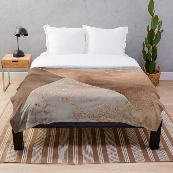 Copper Foil and Blush Rose Gold Marble Triangles Throw Blanket