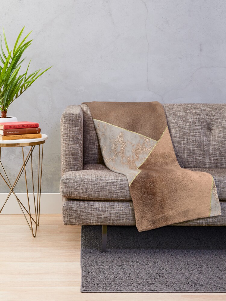 Alternate view of Copper Foil and Blush Rose Gold Marble Triangles Throw Blanket