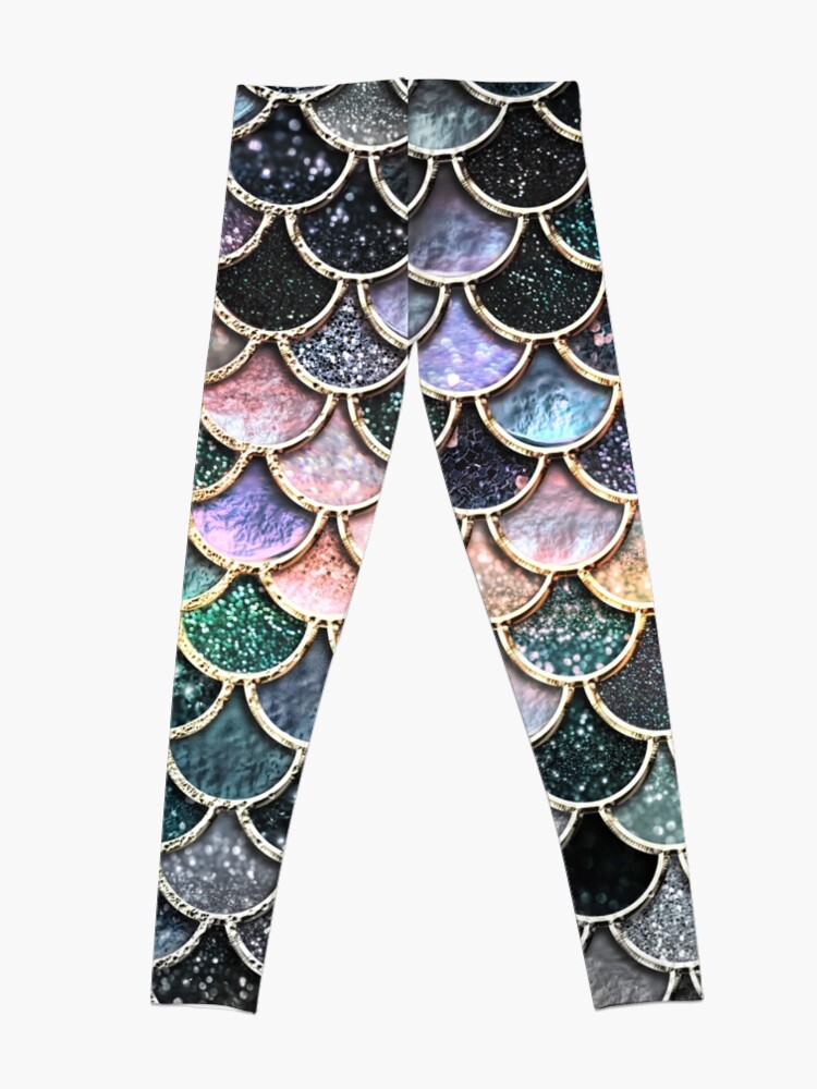 Discover Silver and Metal Sparkle Faux Glitter Mermaid Scales Leggings