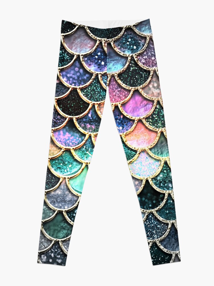 Disover Silver and Metal Sparkle Faux Glitter Mermaid Scales Leggings