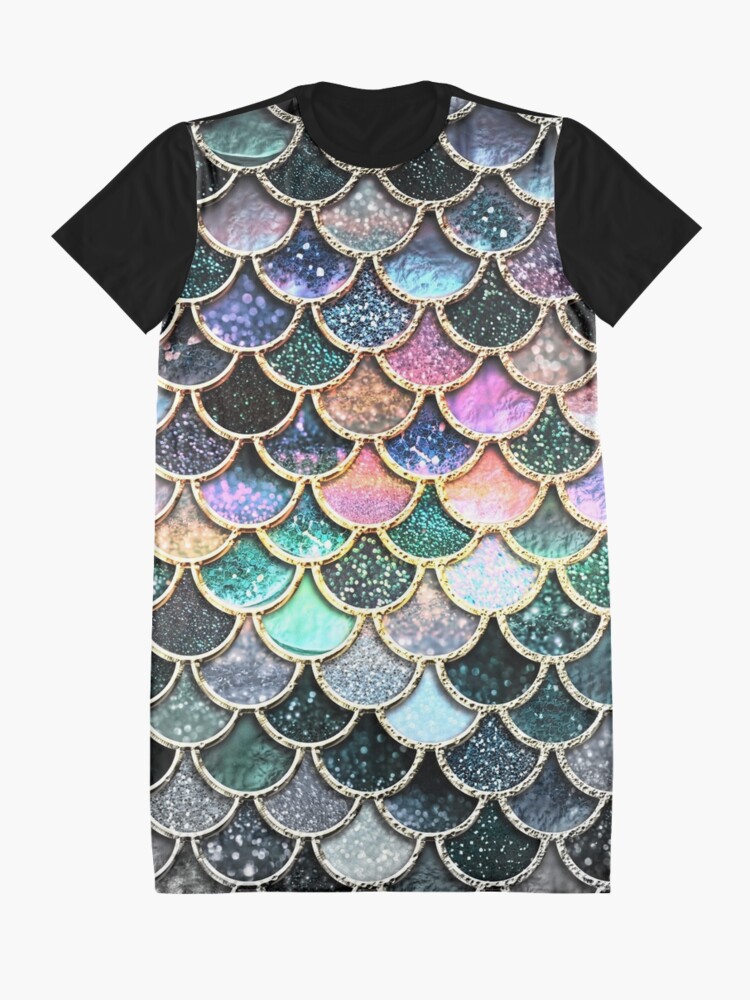 Alternate view of Silver and Metal Sparkle Faux Glitter Mermaid Scales Graphic T-Shirt Dress
