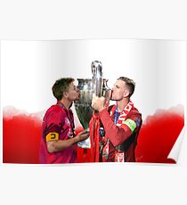 Steven Gerrard x Henderson Liverpool FC Champions League trophy Poster