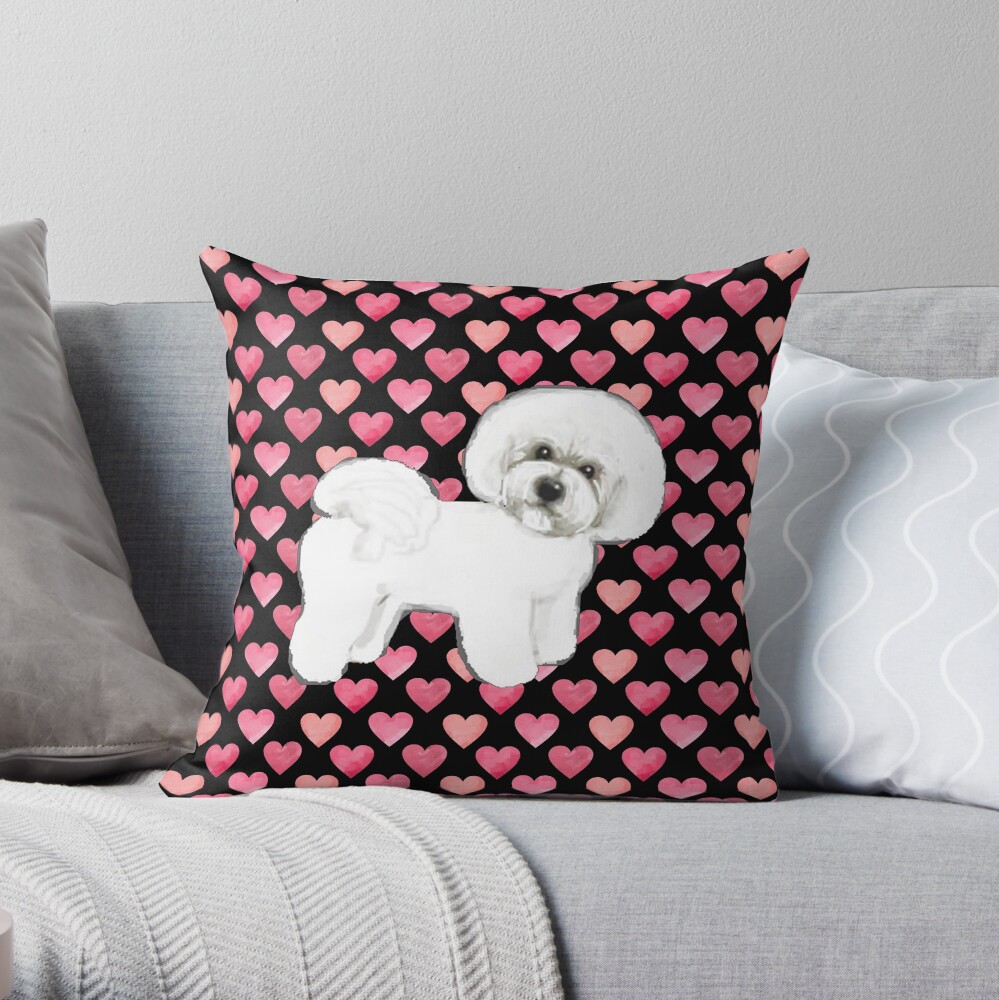 Bichon Frise Valentines Hearts Throw Pillow