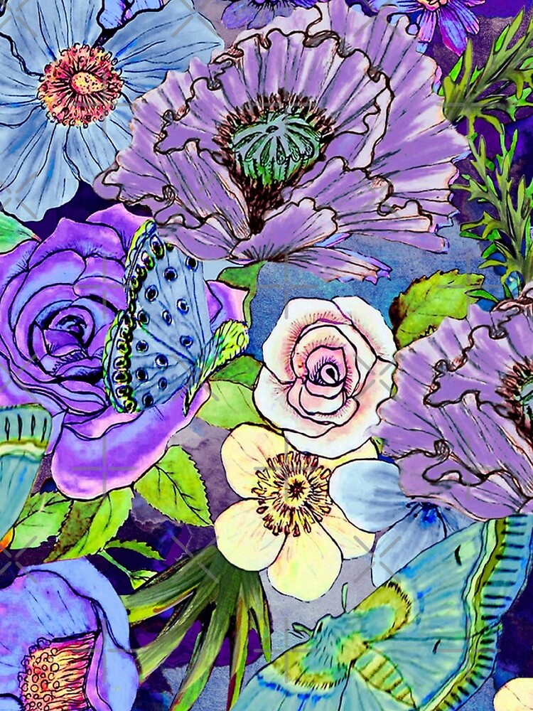 Blue and lilac floral, Smoky blue Blooms by MagentaRose