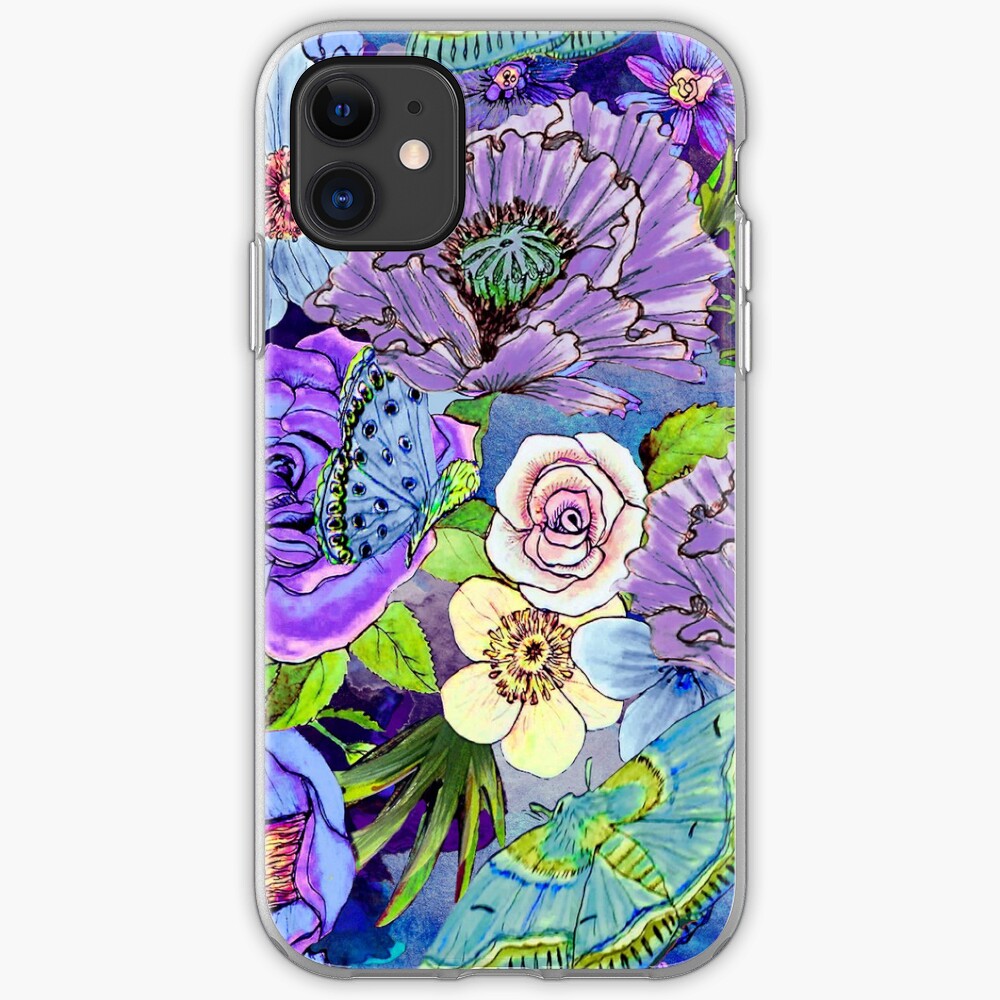 Blue and lilac floral, Smoky blue Blooms iPhone Case & Cover
