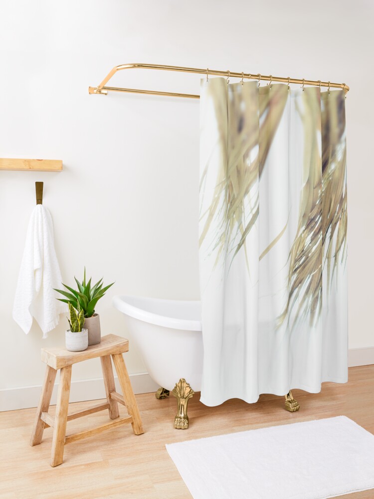 Alternate view of Beach details Palm leaves shade Shower Curtain